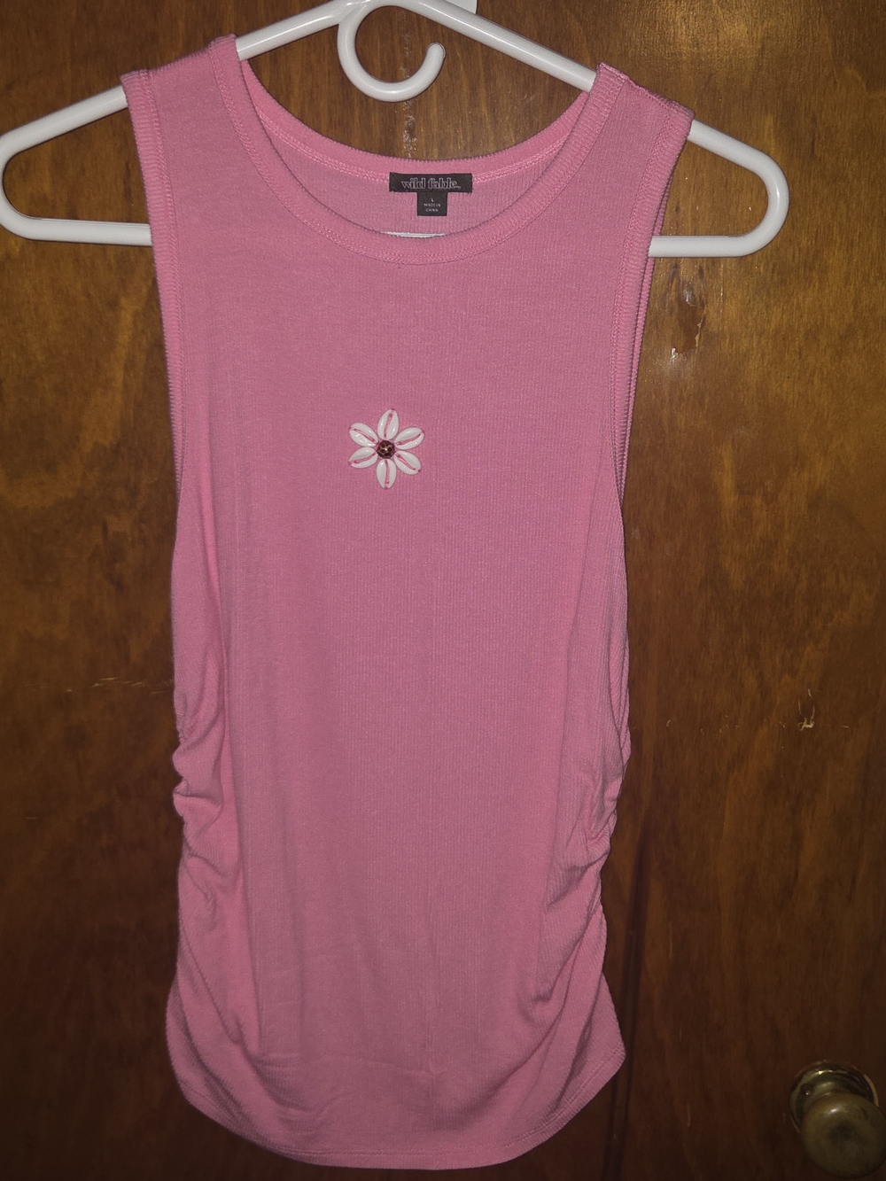 wild fable Pink Ribbed Tank with Daisy Embroidery